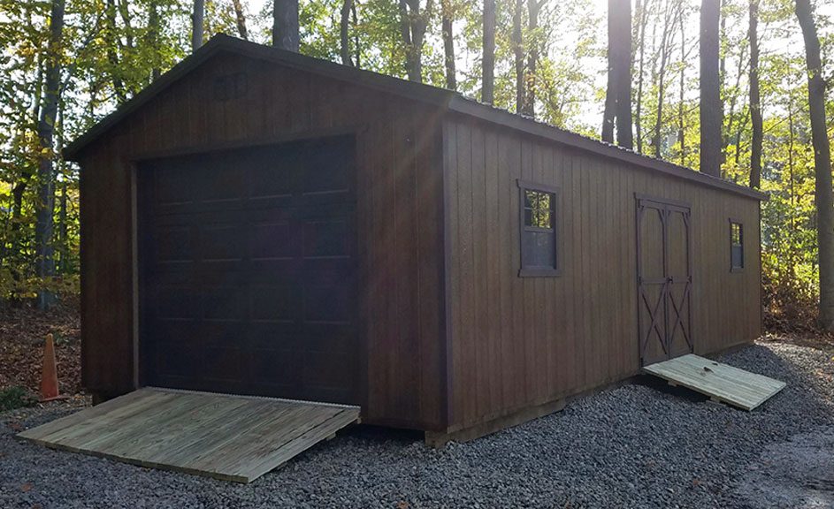 Custom portable garage, 14x32, Chestnut Stain, with 2 windows Butler PA